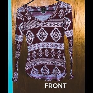 Printed maroon and grey long sleeve. XS